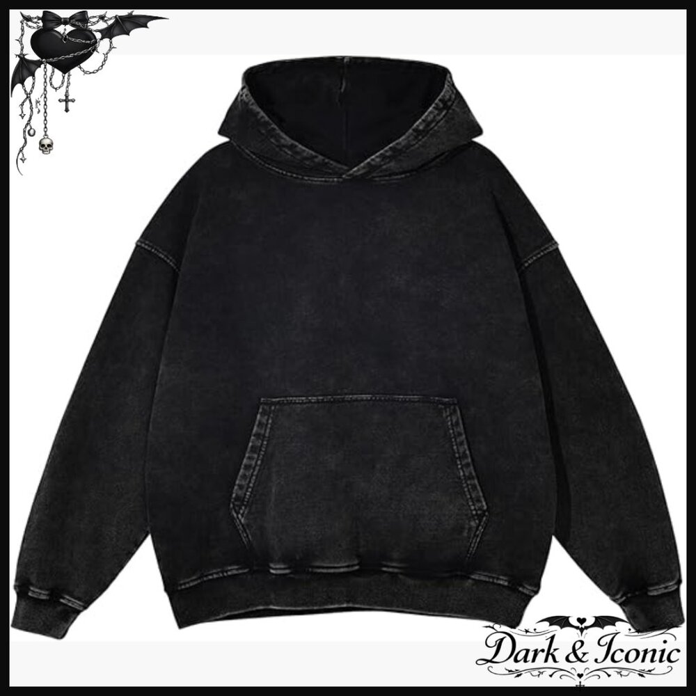 Vintage Oversized Hoodie Acid Wash Cotton Pullover Streetwear Sweatshirt